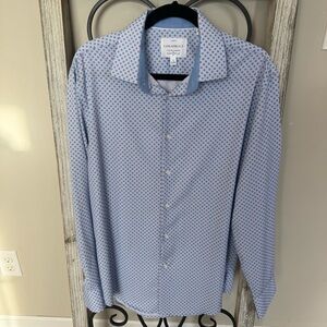 CON.STRUCT Slim Fit Dress Shirt L 16-16.5‎ Blue Floral Cooling Comfort Stretch
